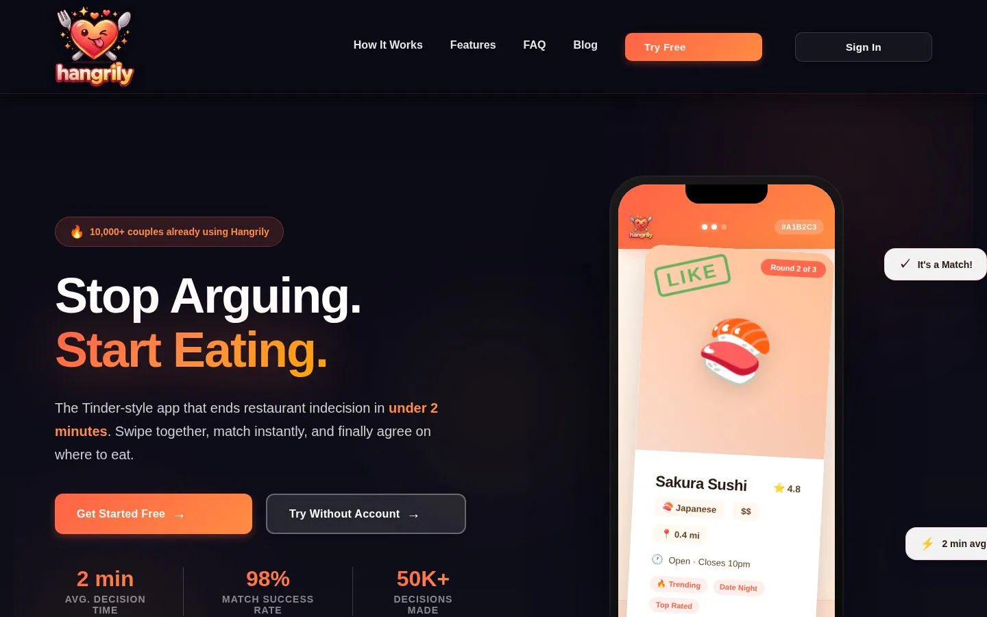 Hangrily website homepage