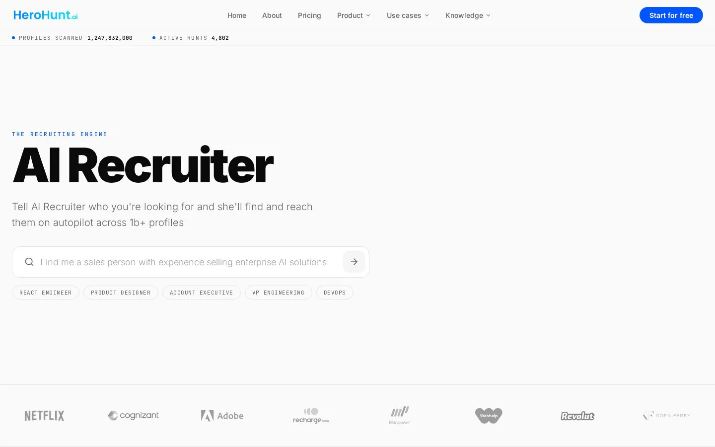 HeroHunt.ai screenshot showing the title of a Recruiter