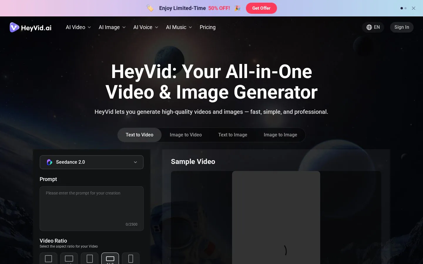 HeyVid website homepage