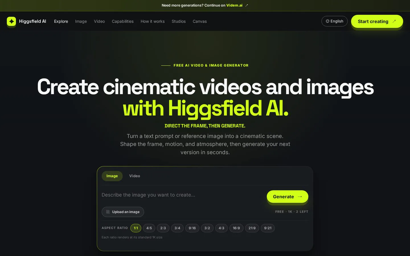 Higgsfield AI product screenshot