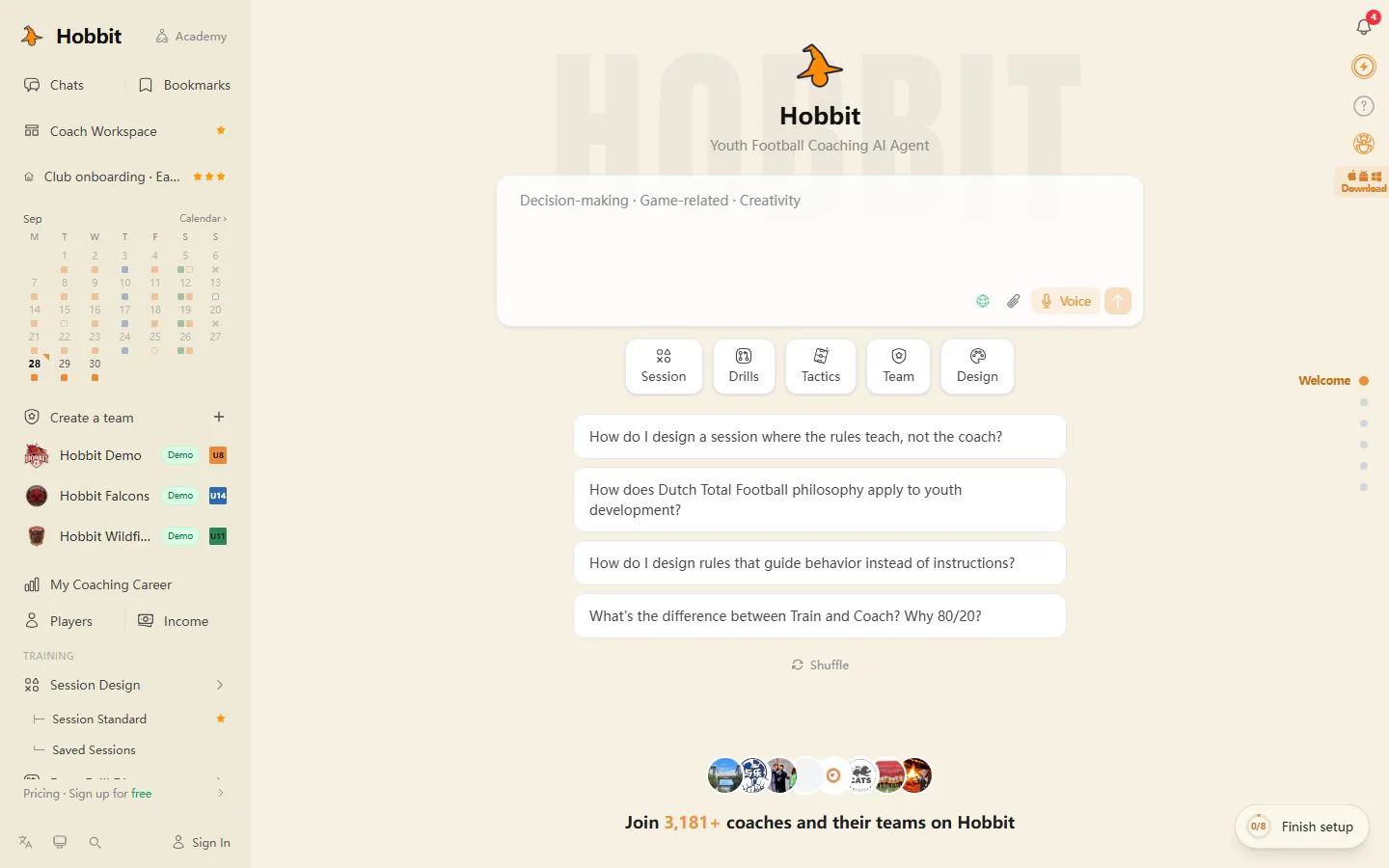 Hobbit AI youth football coaching workspace