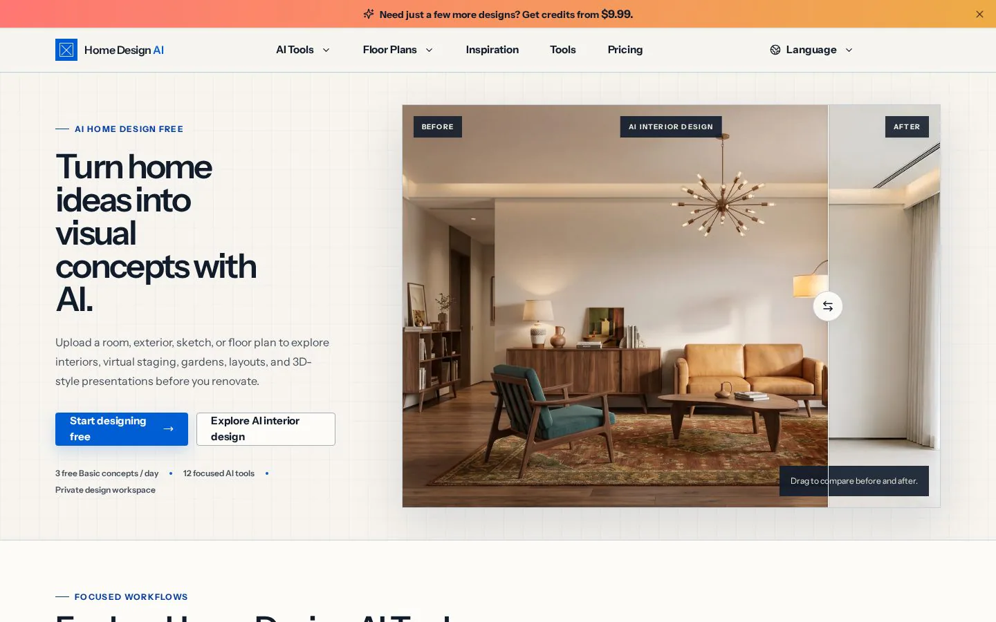 Home Design AI screenshot showing a living room