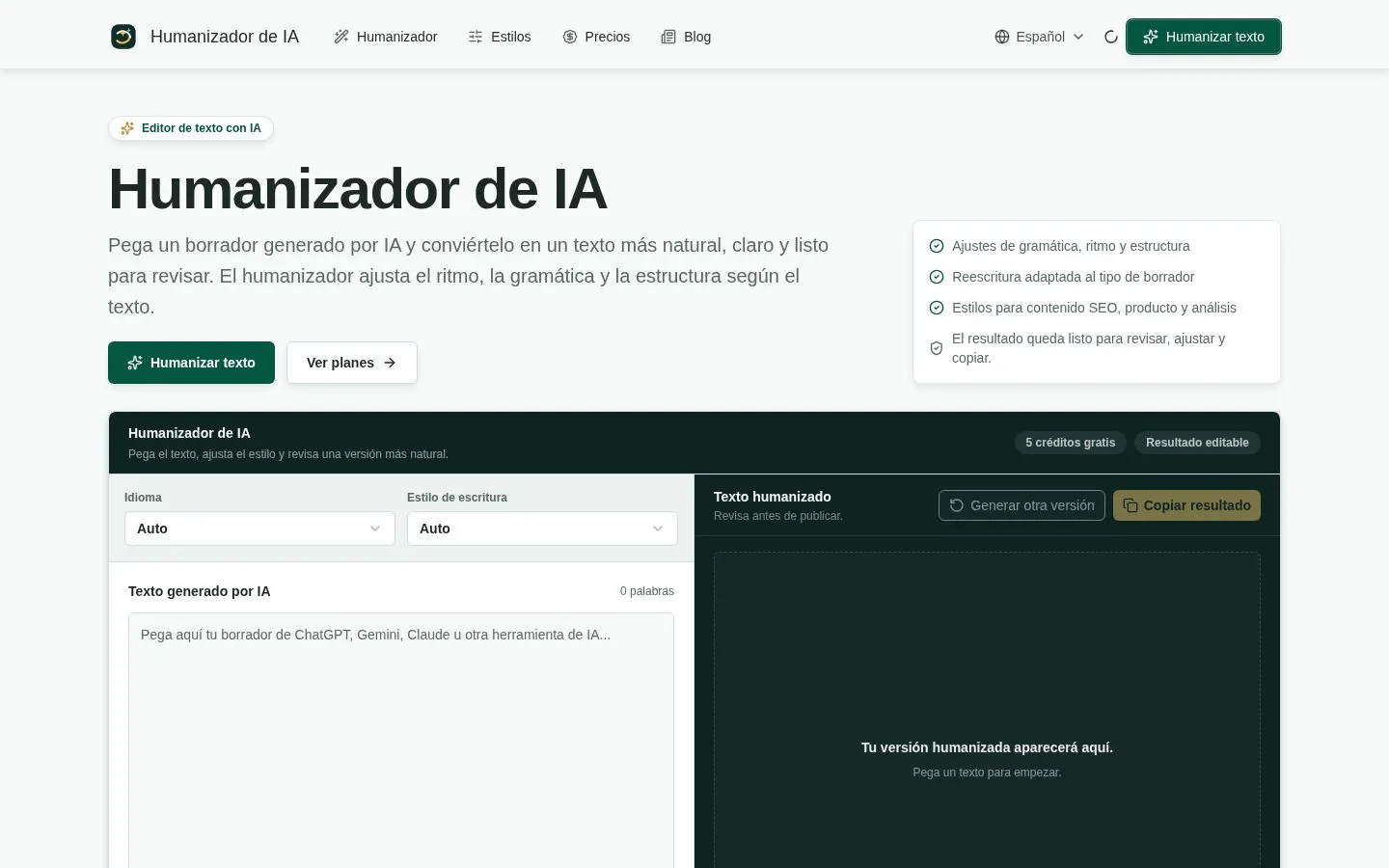 Homepage of besthumanizadordeia.com