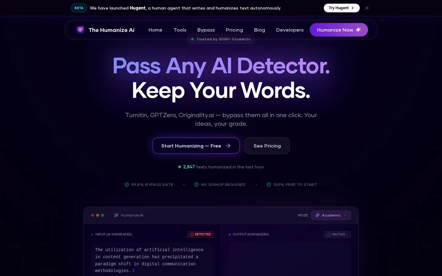 Humanize AI website homepage