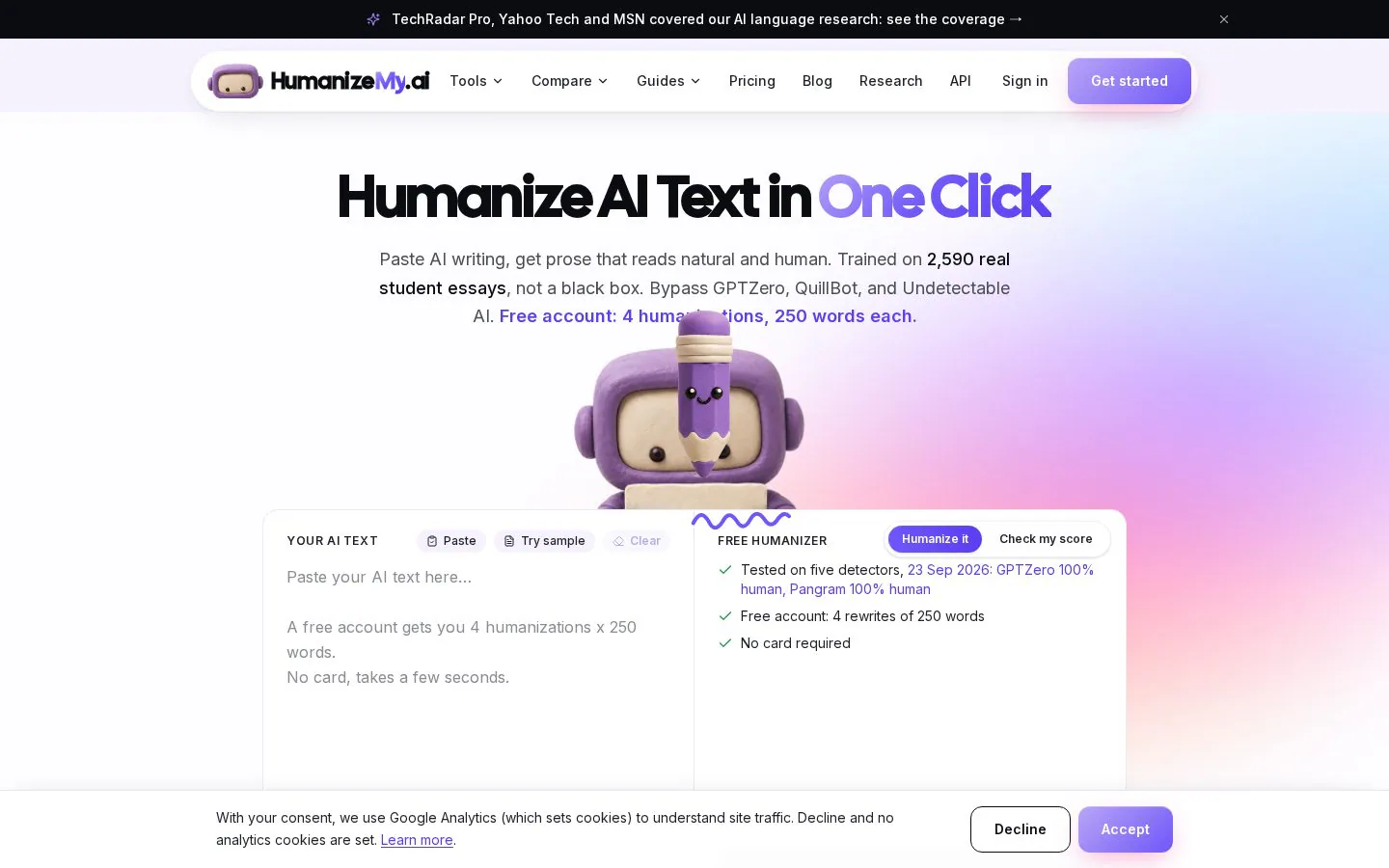 HumanizeMyAI website homepage