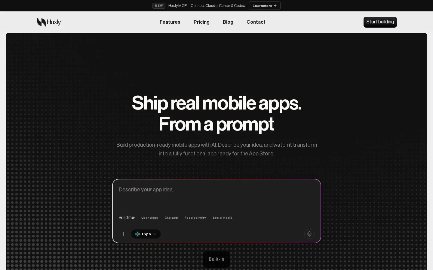 Homepage of huxly.app