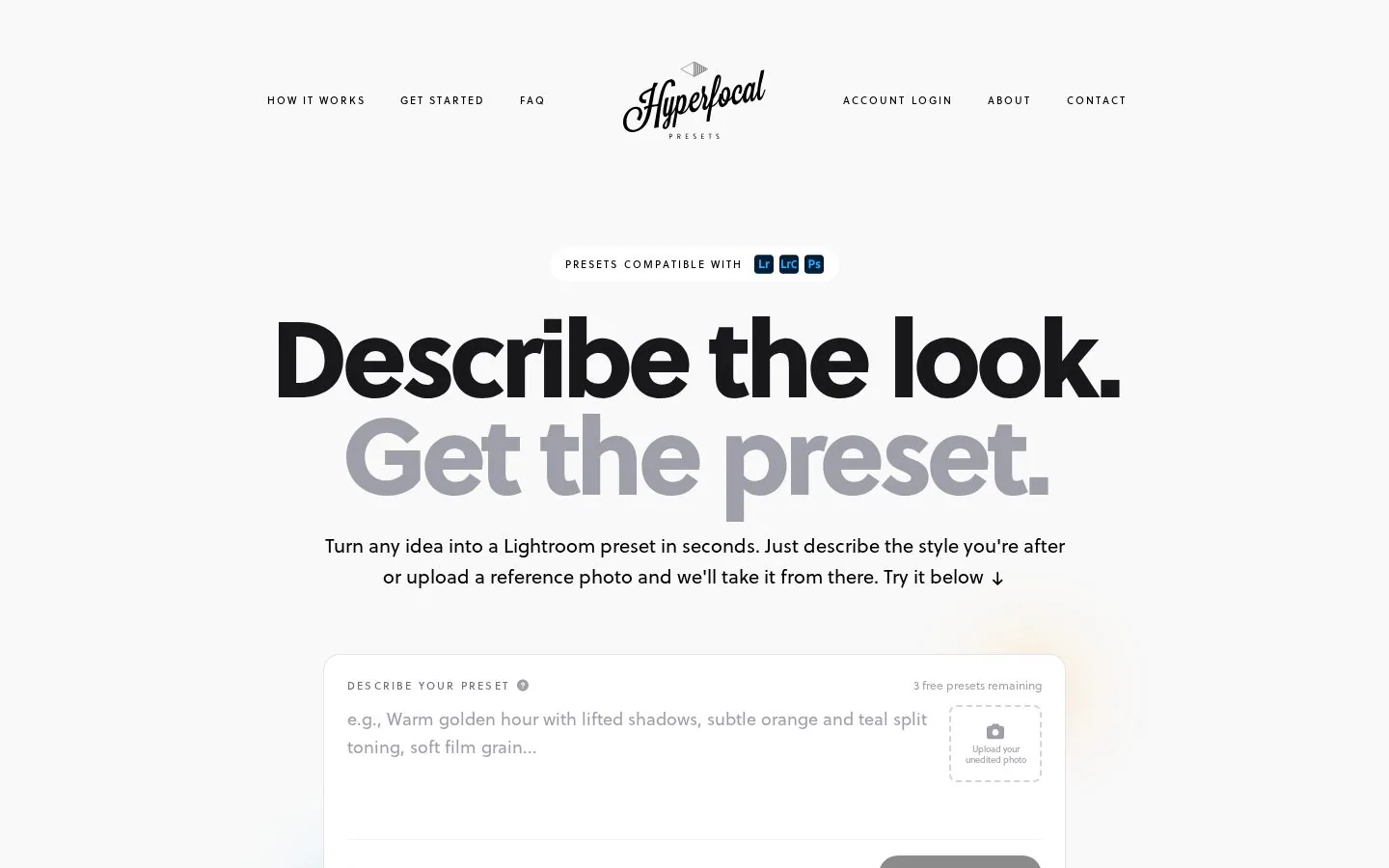 Hyperfocal website homepage