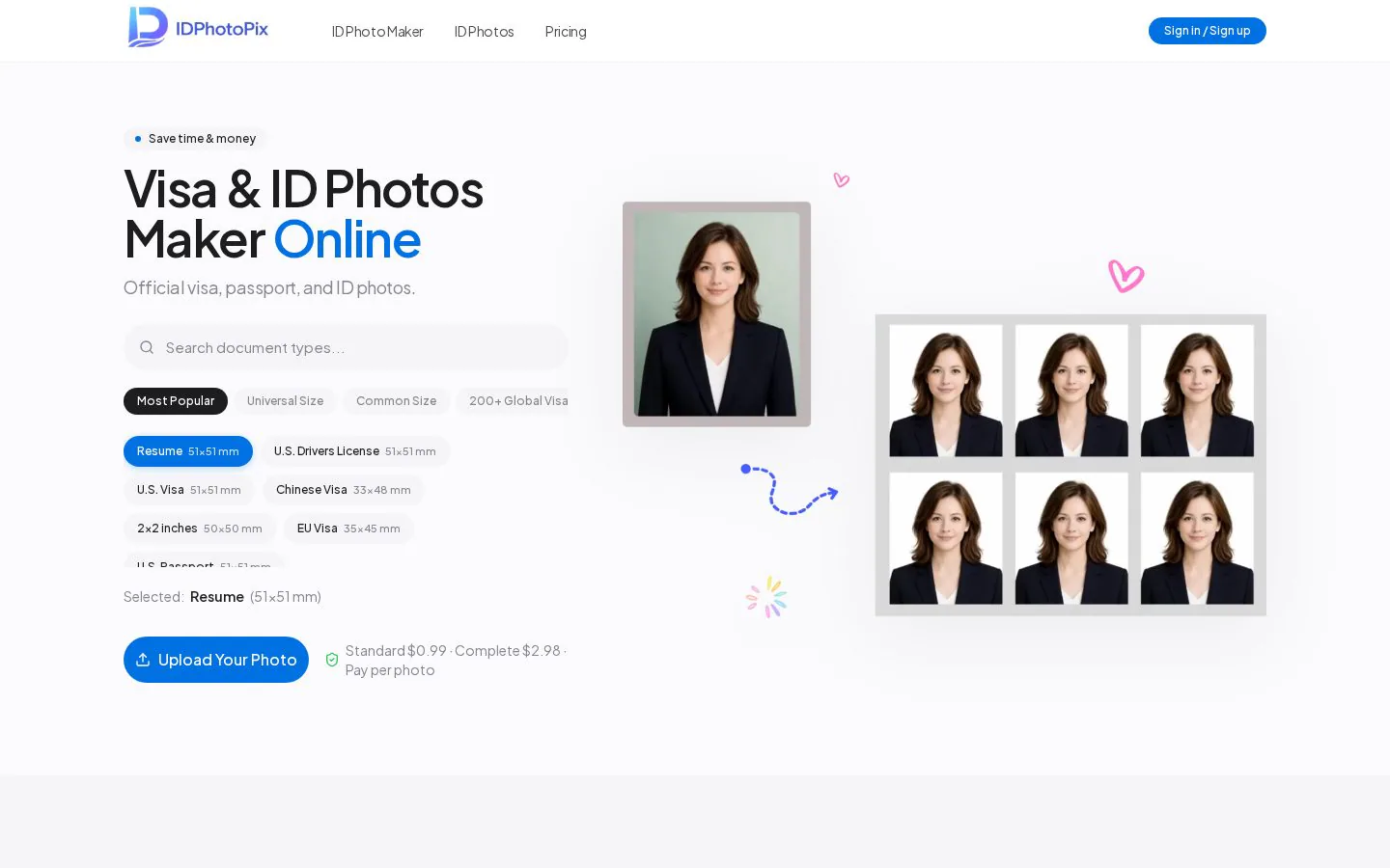 IDPhotoPix website homepage
