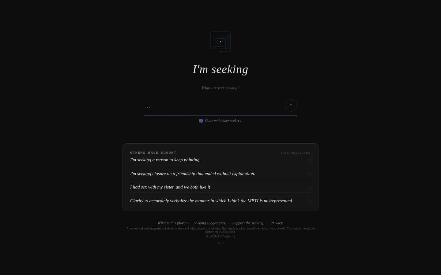 Homepage of imseeking.fly.dev