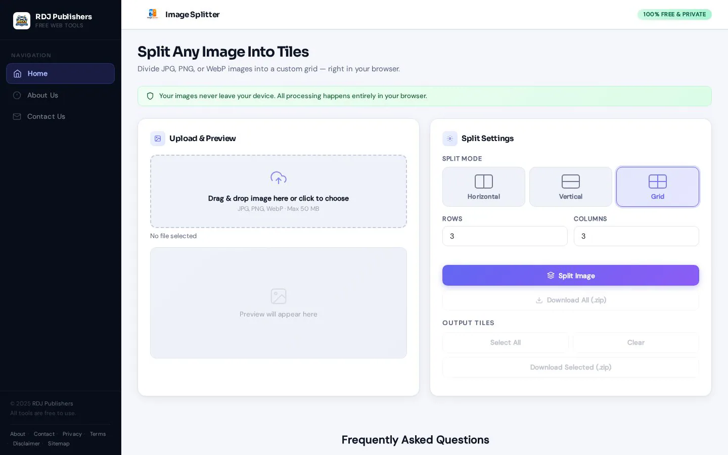 Image Splitter website homepage