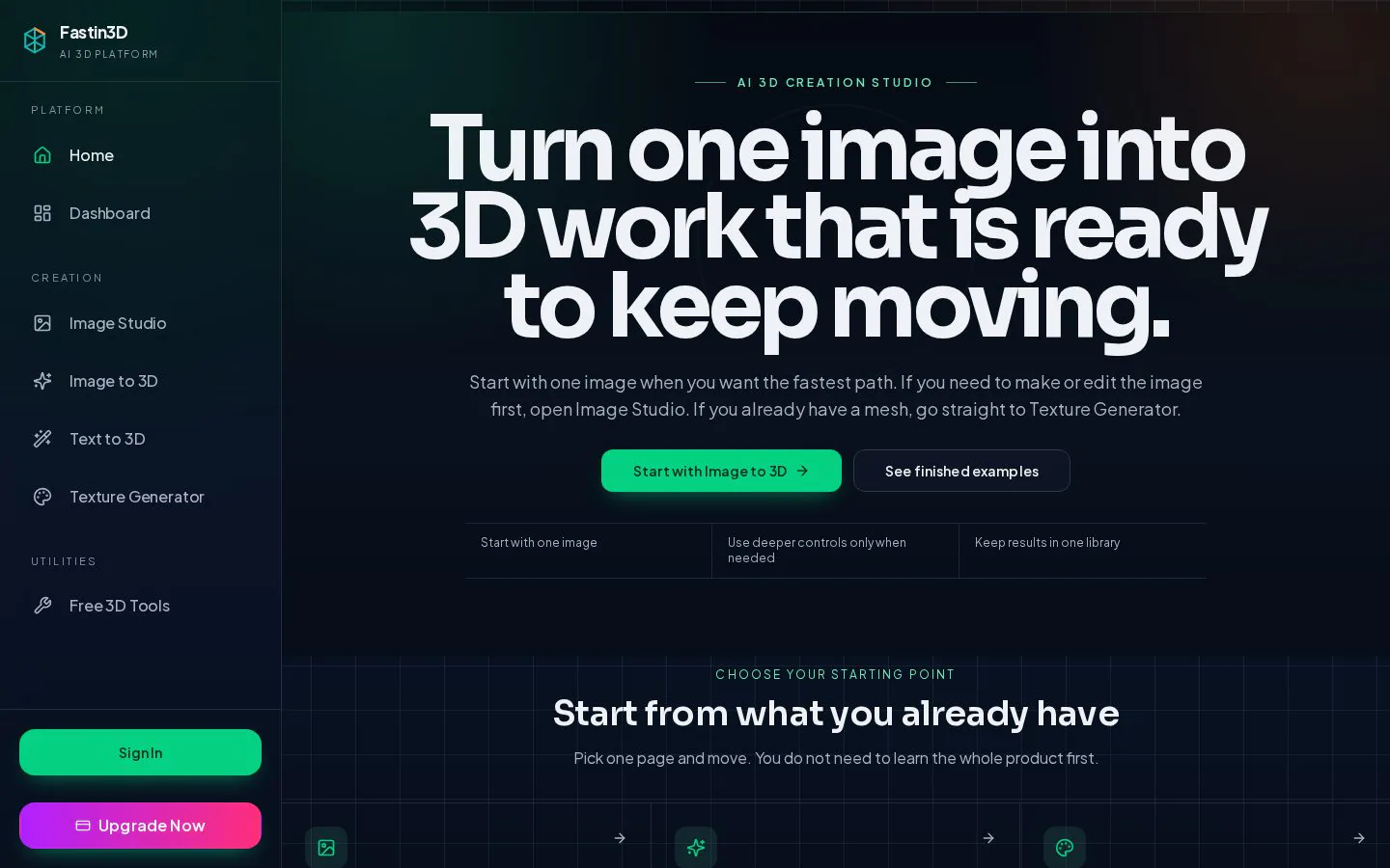 image to 3d website homepage