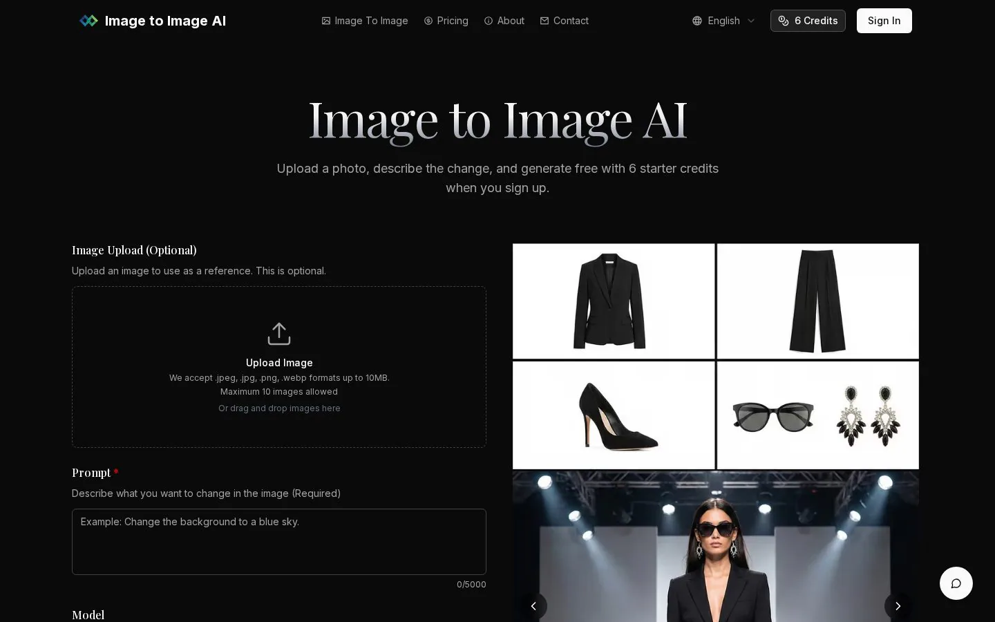 Image to Image AI website homepage