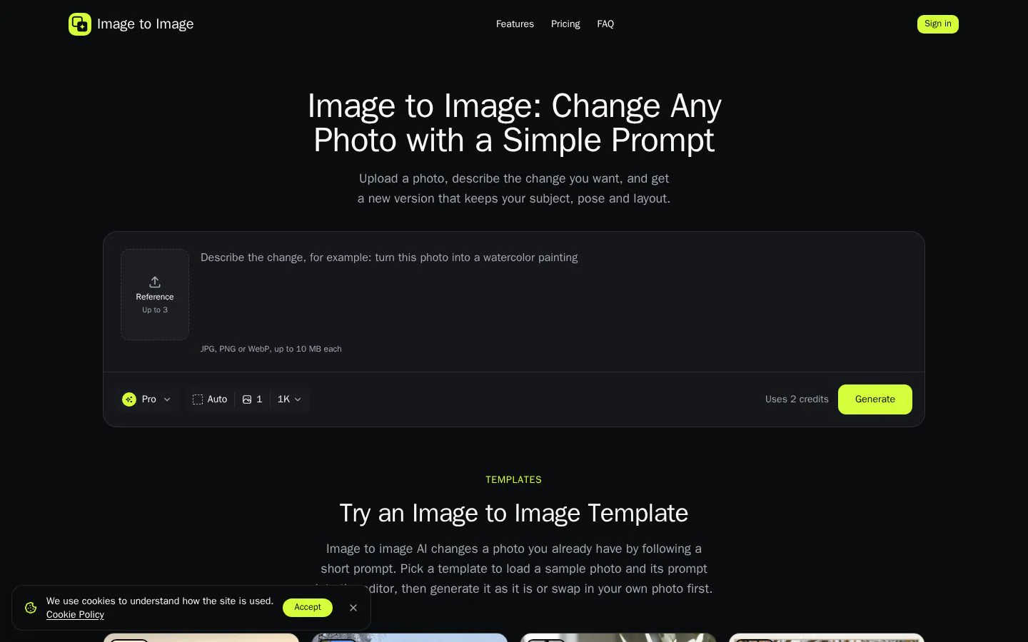 Homepage of imagetoimage.tools