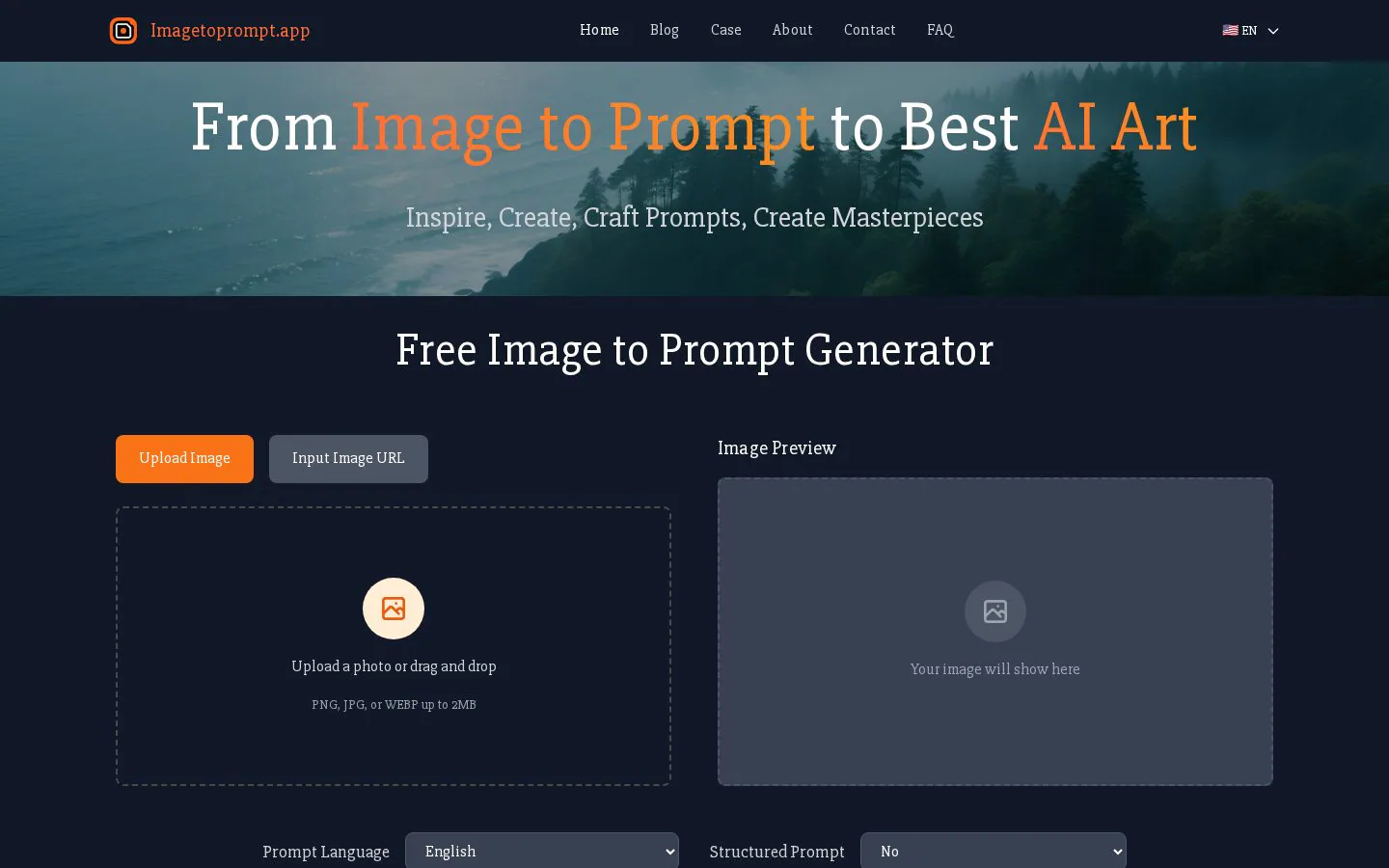 Image to Prompt website homepage