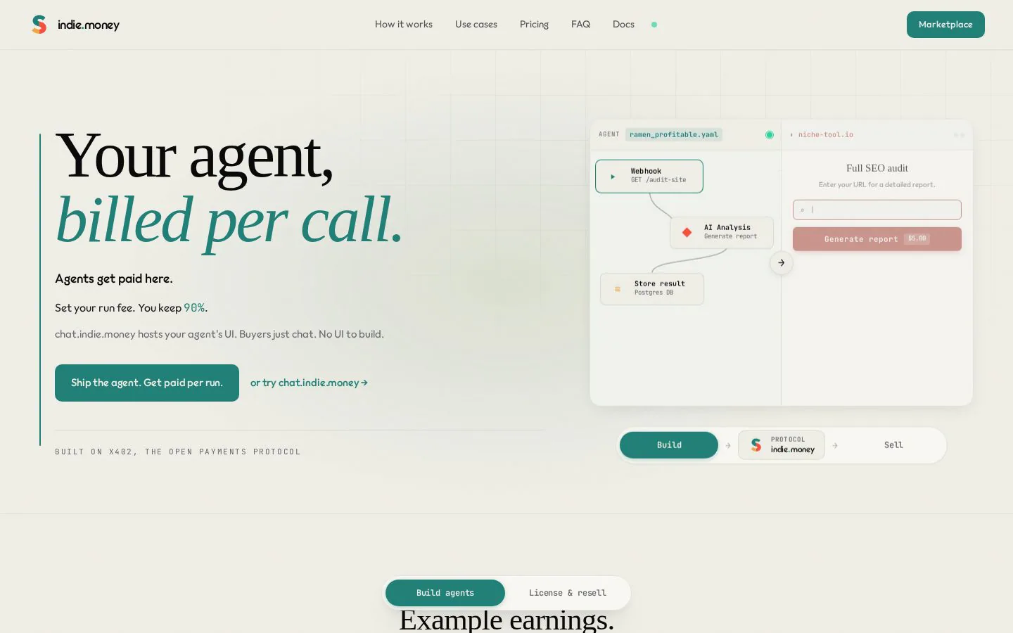 indie.money website homepage