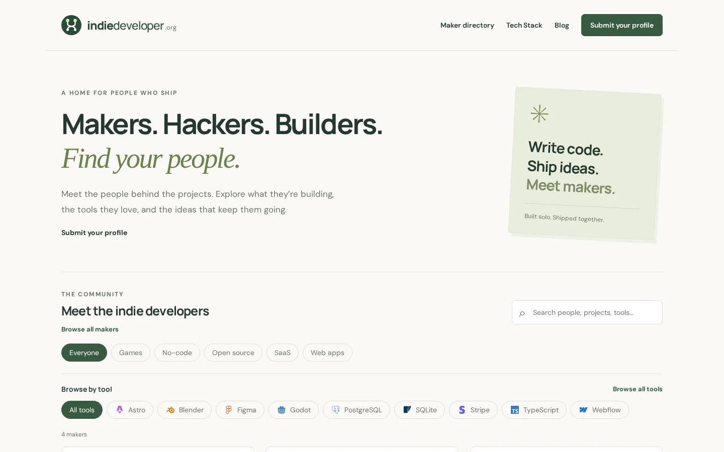 Homepage of www.indiedeveloper.org