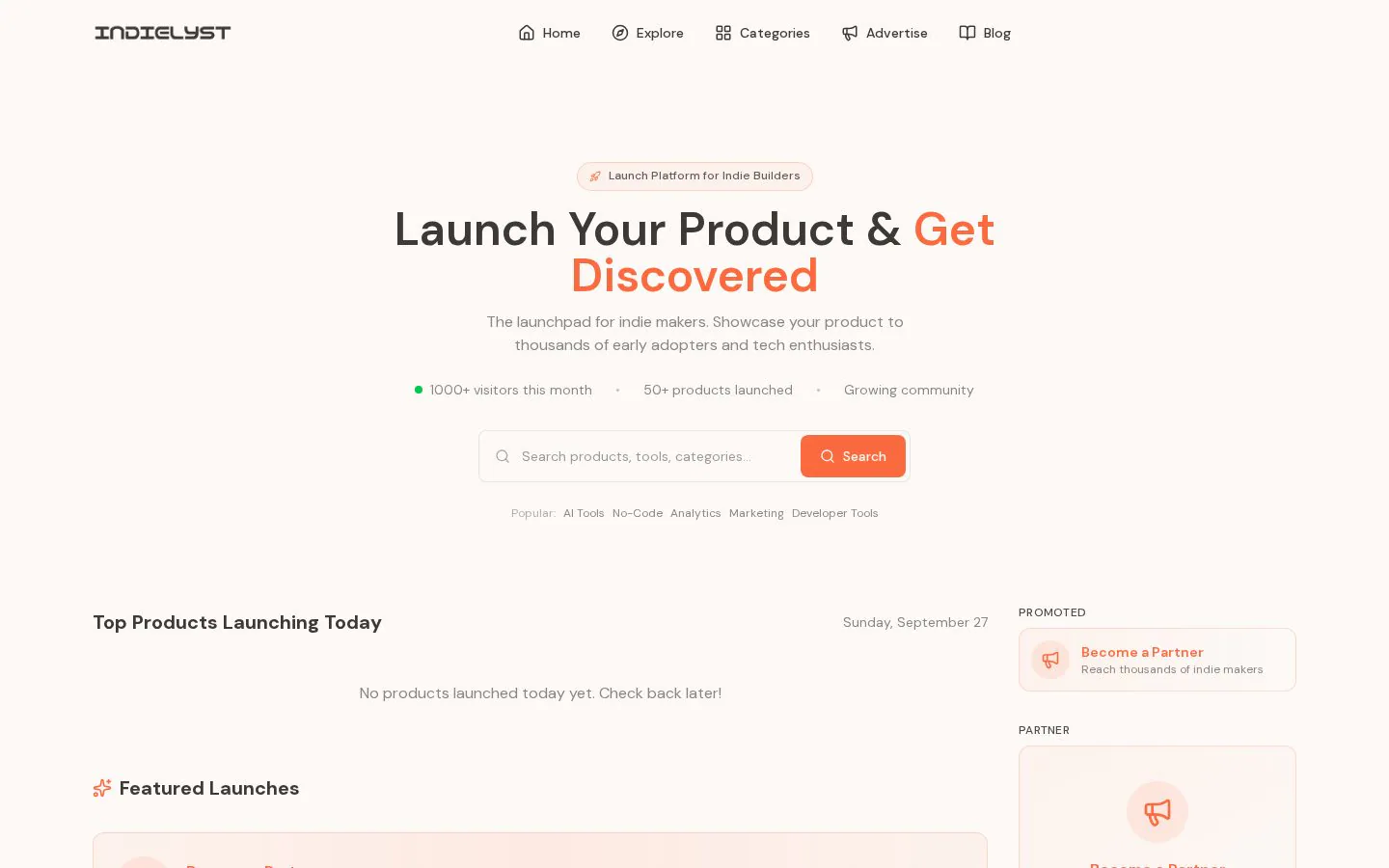 Indielyst website homepage