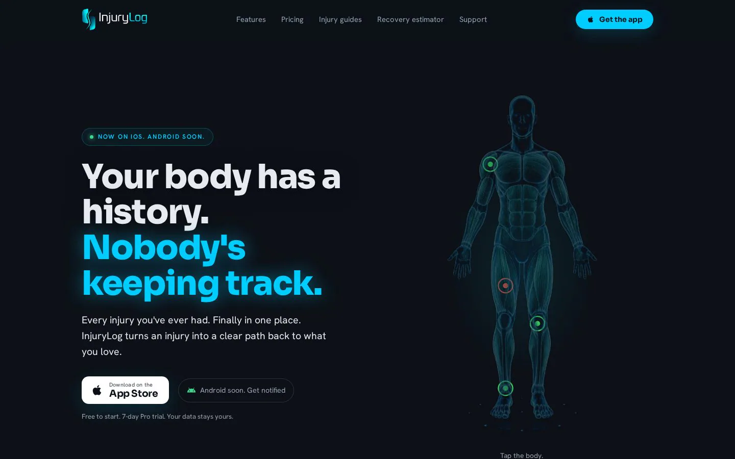 Homepage of injurylog.ai