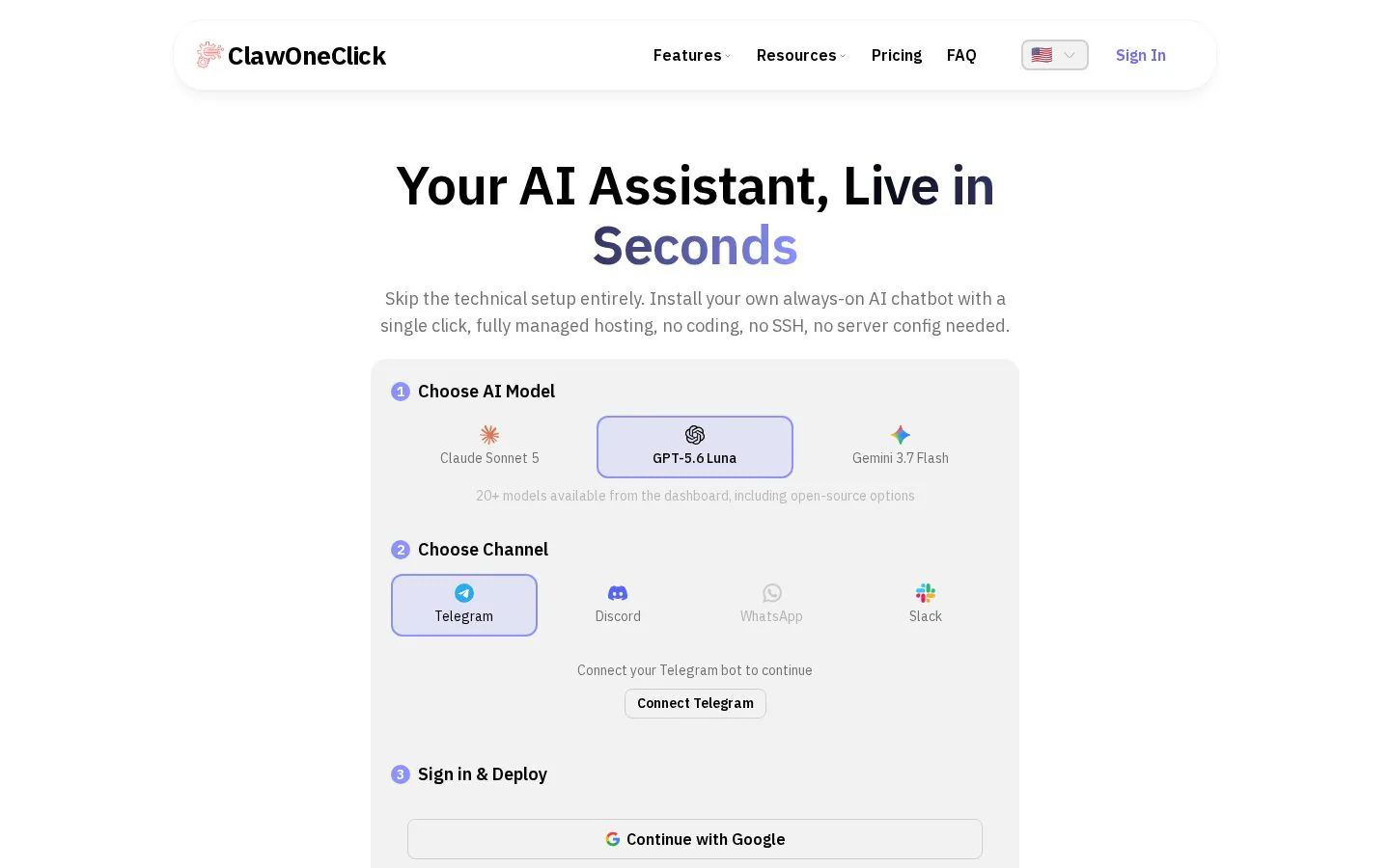 Claw One Click website homepage