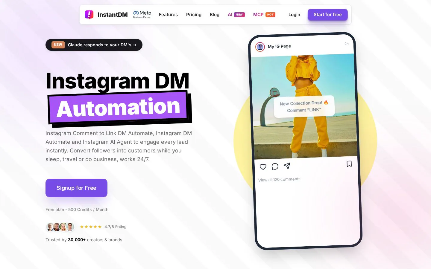 InstantDM website homepage