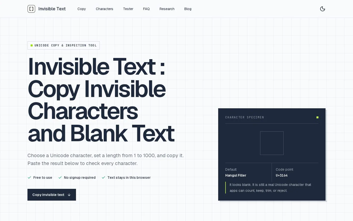 Homepage of invisibletext.io