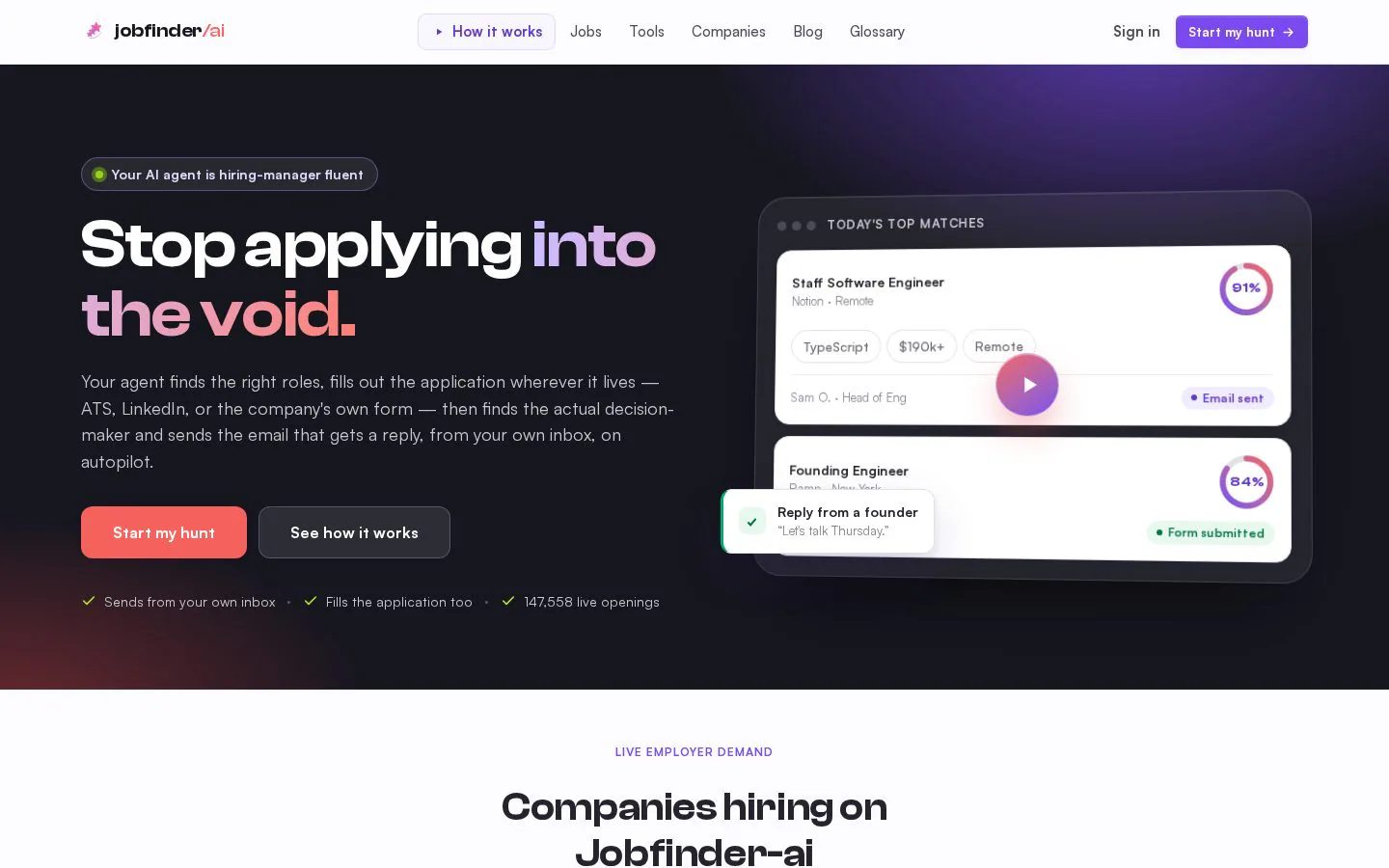 jobfinder-ai website homepage