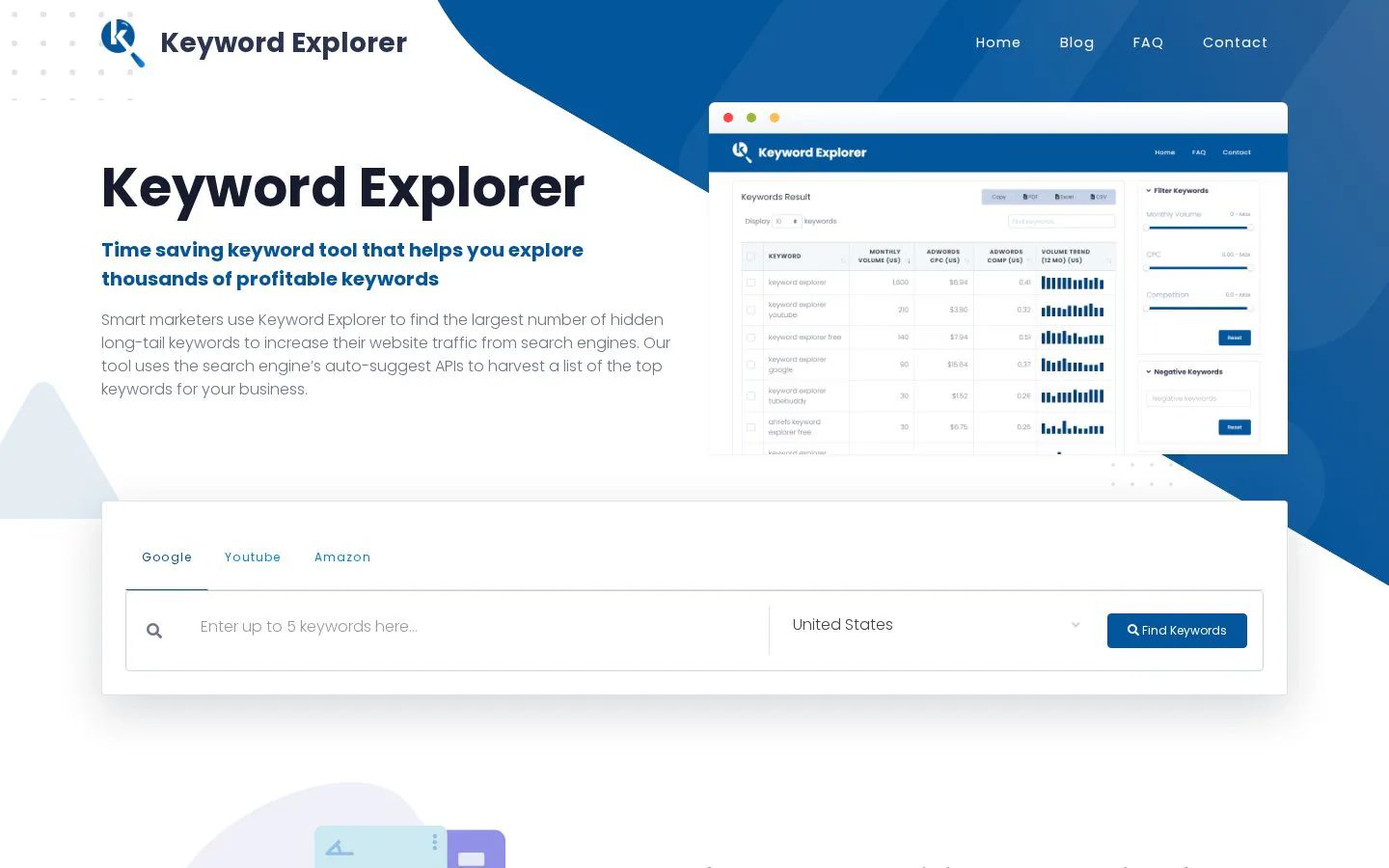 Keyword Explorer website homepage
