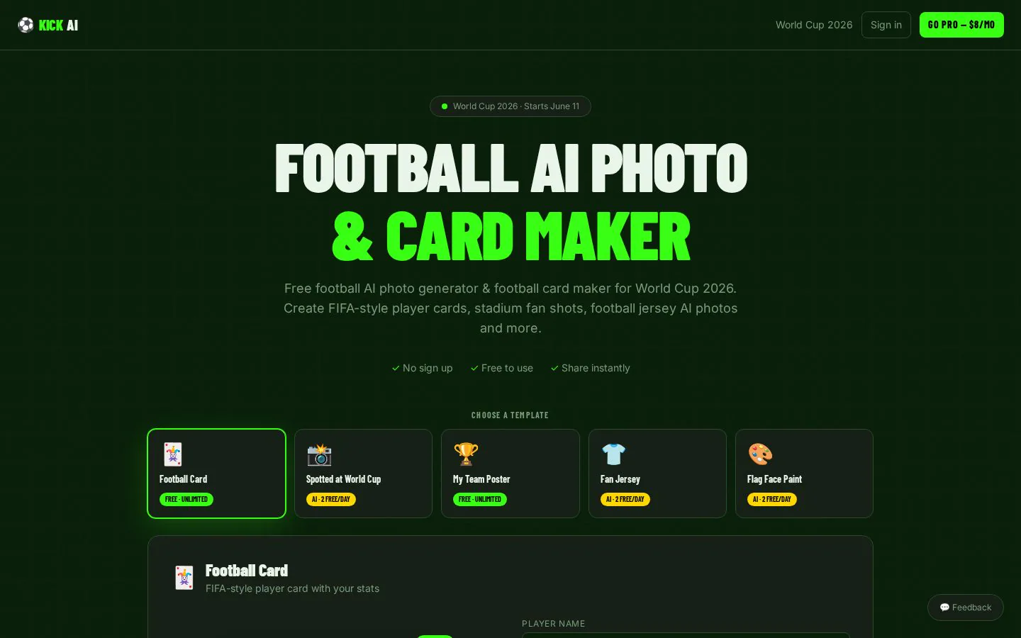 KickAI website homepage