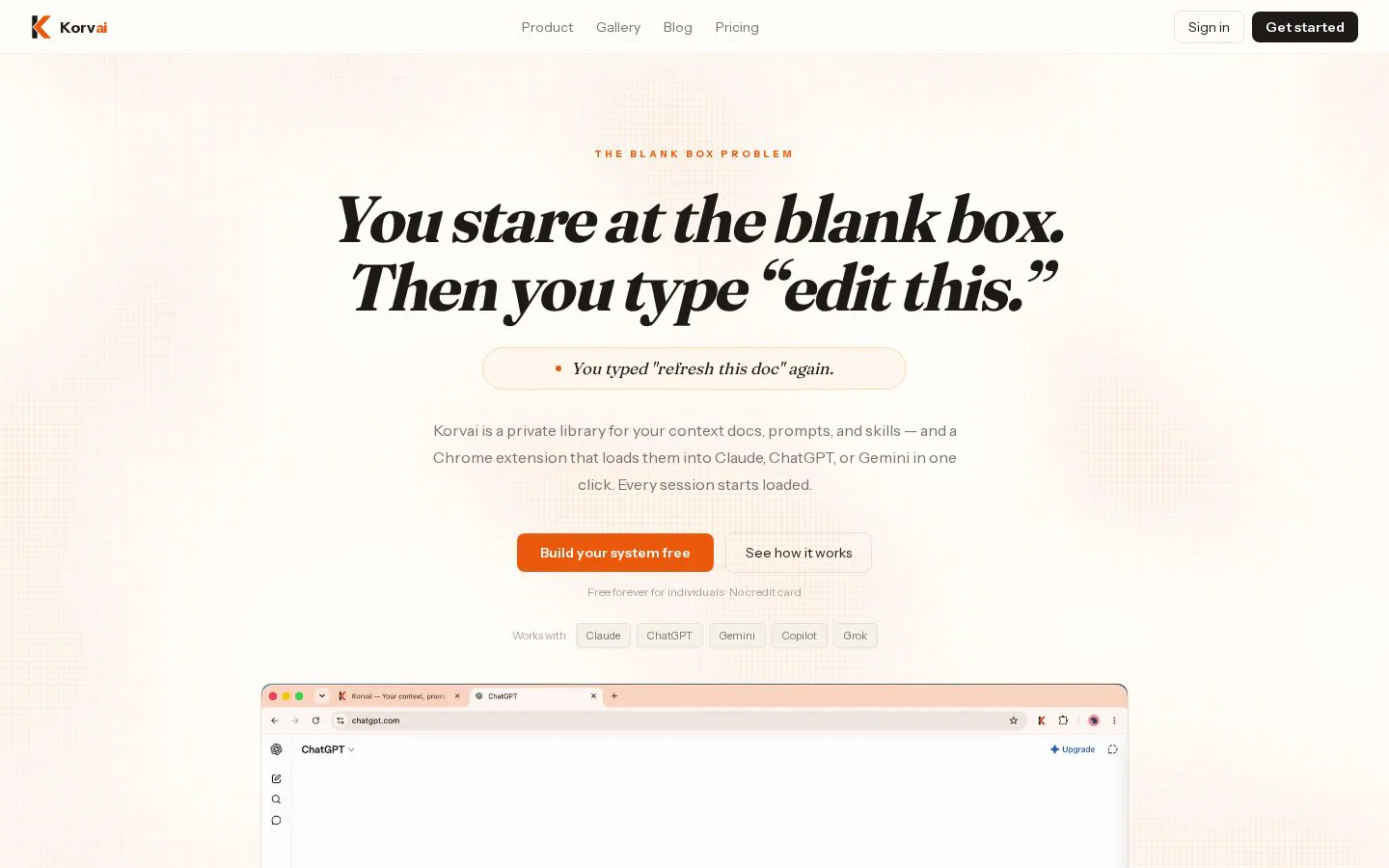 Korvai website homepage