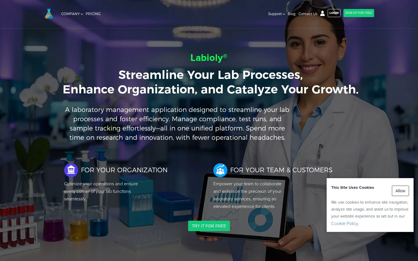 Labioly website homepage