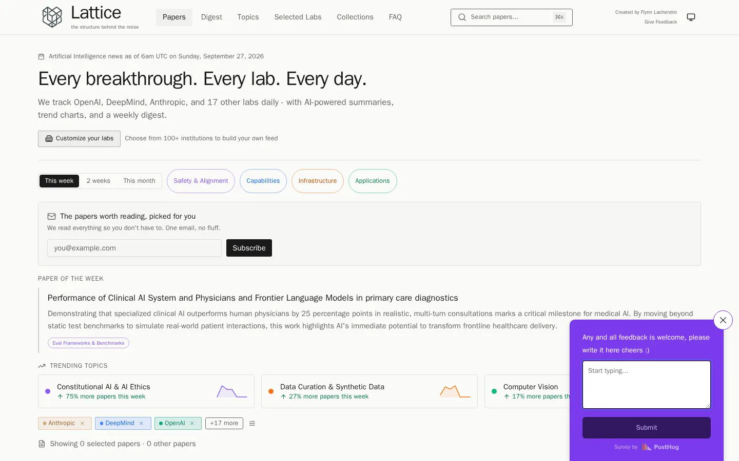 Lattice AI Research website homepage
