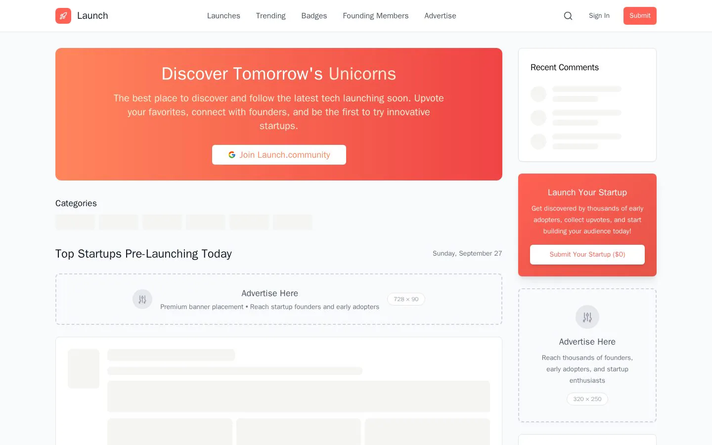 Launch Community website homepage