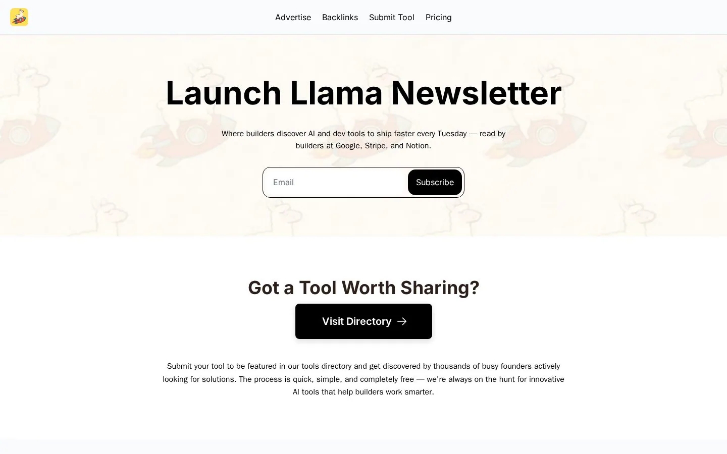 Launch Llama Newsletter website homepage