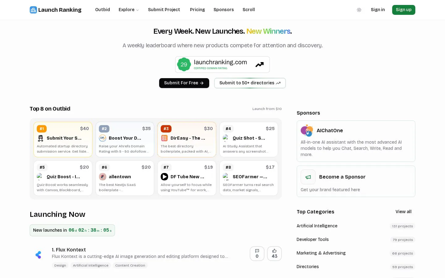 Launch Ranking screenshot showing a bunch of different search results