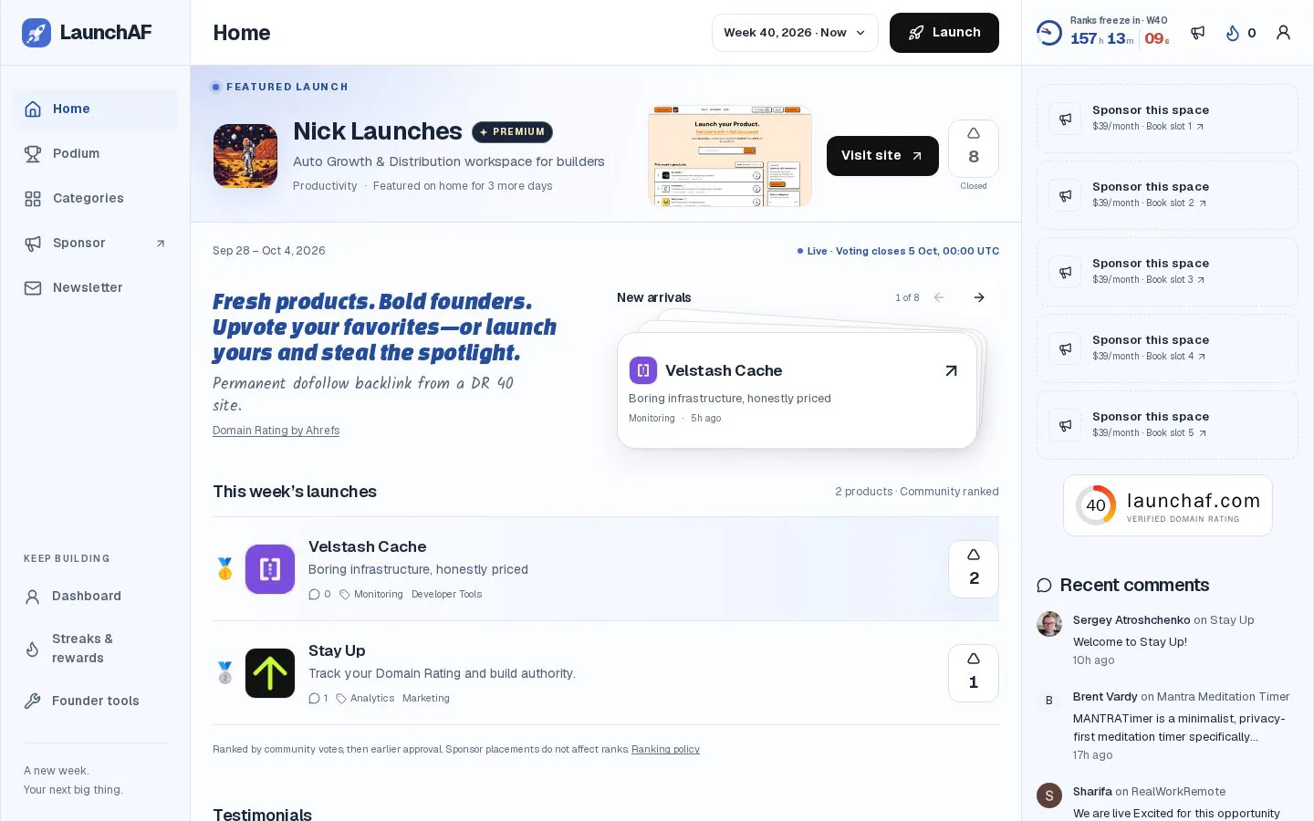 Homepage of launchaf.com