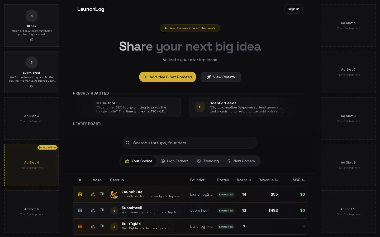 LaunchLog website homepage
