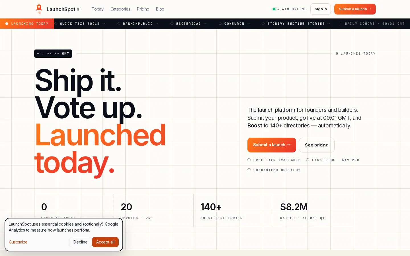 LaunchSpot.ai website homepage