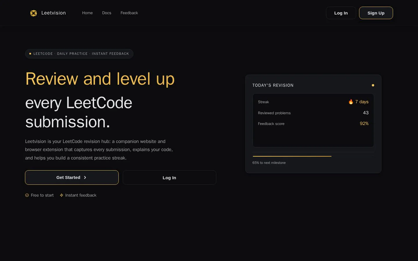 Leetvision · LeetCode Review Companion website homepage