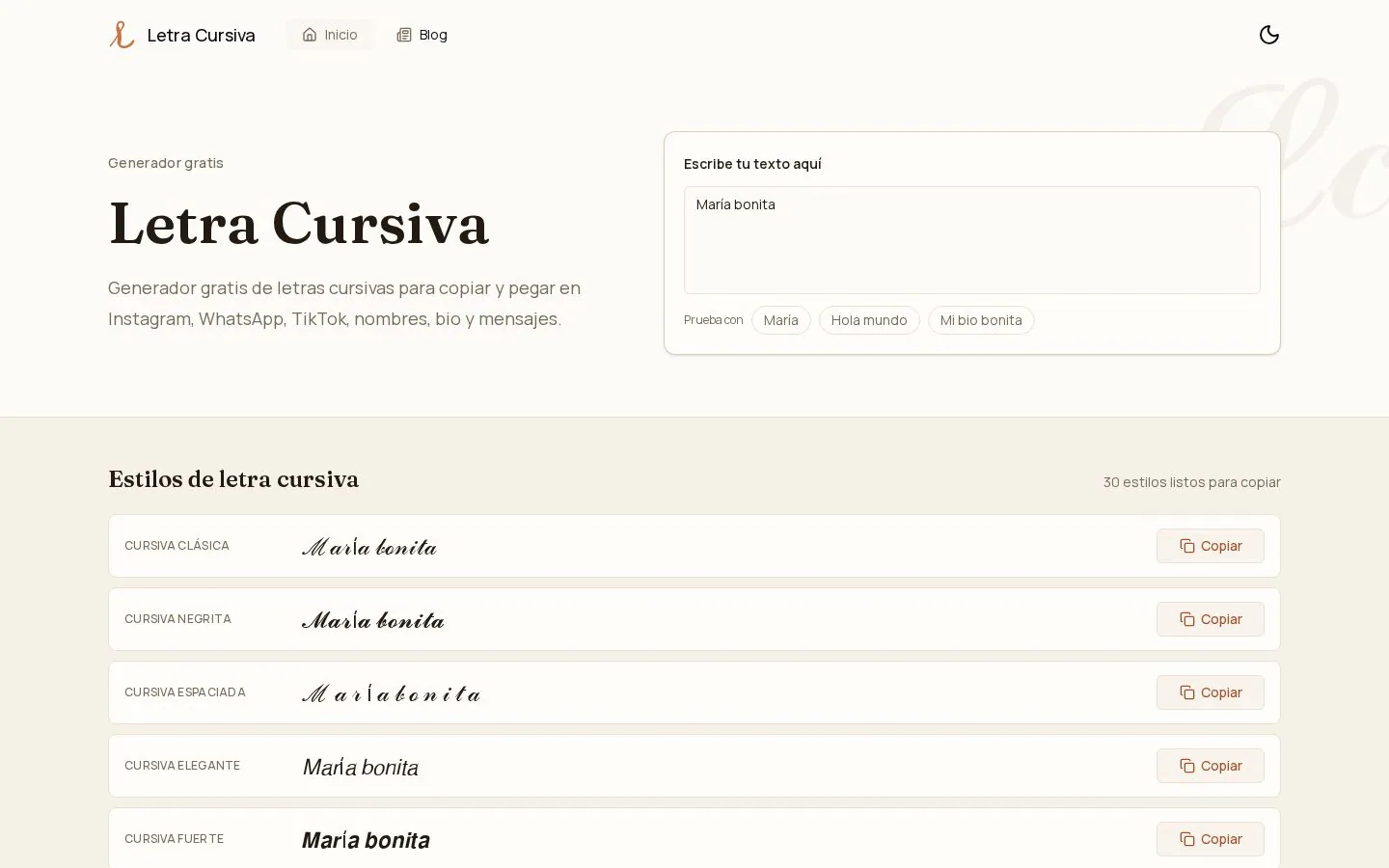 Homepage of letracursiva.net