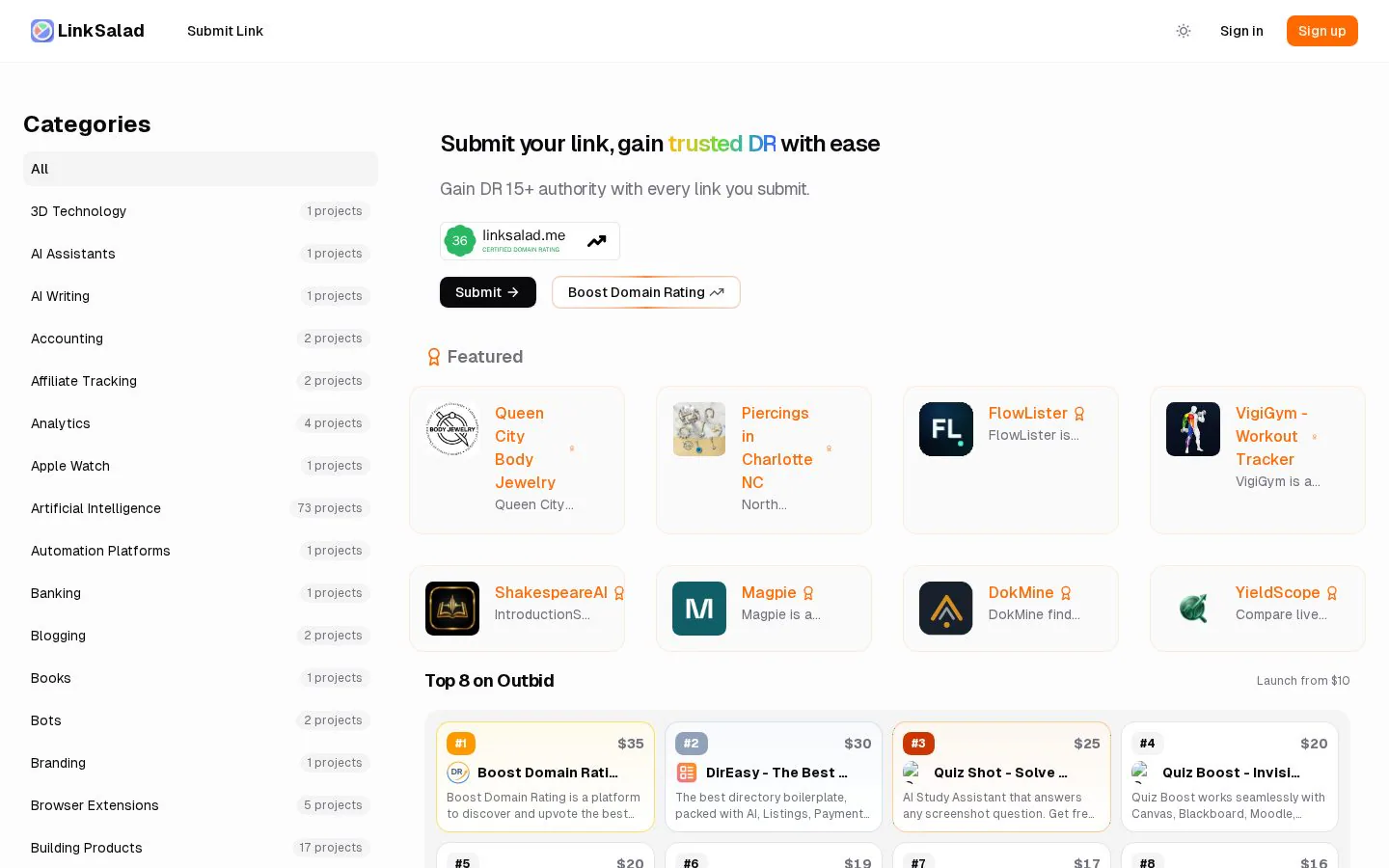 LinkSalad website homepage