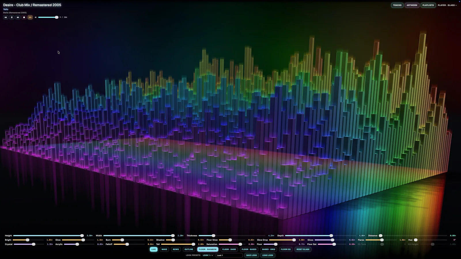 Local Music Organizer product screenshot showing a colorful 3D equalizer visualization on a dark interface