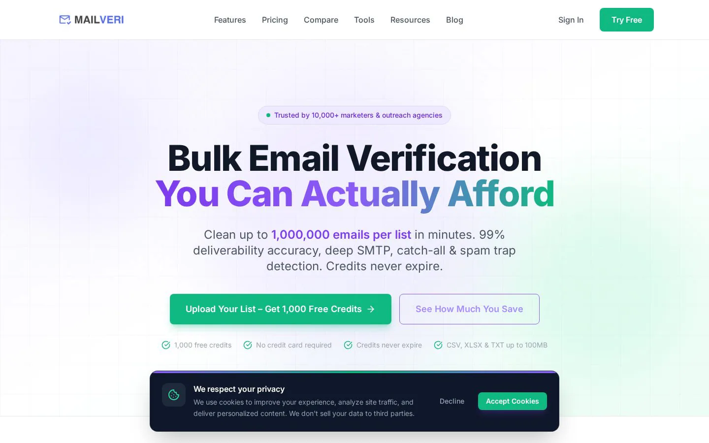 Homepage of mailveri.com