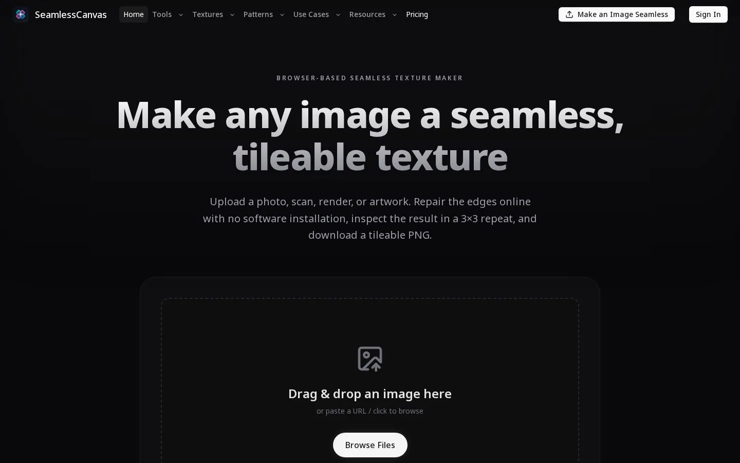 Make Images Seamless or Generate Textures and Patterns website homepage