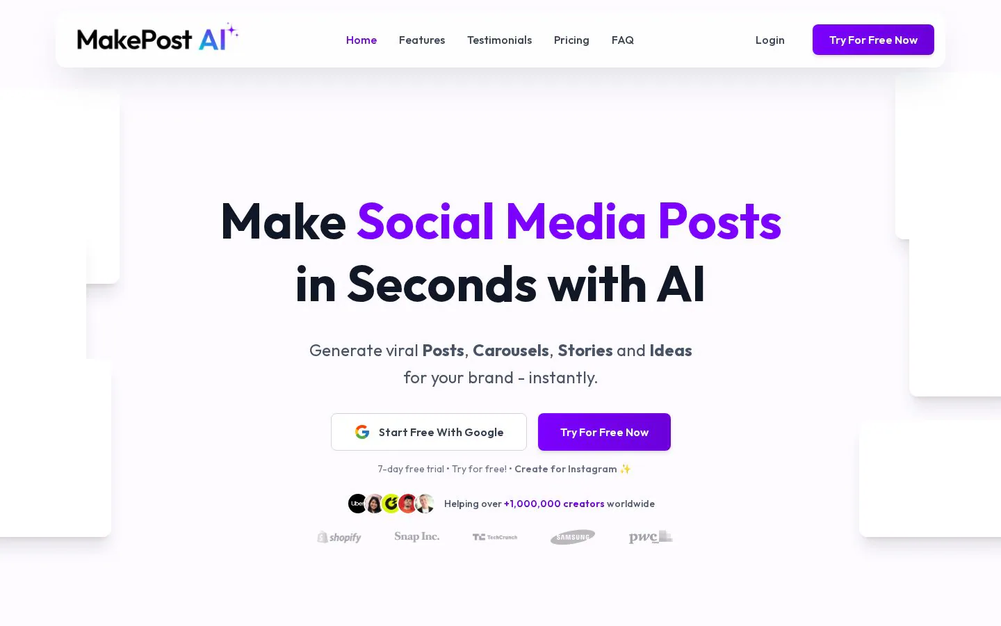 MakePostAI website homepage