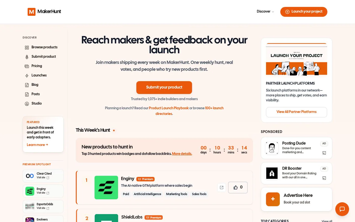 MakerHunt website homepage