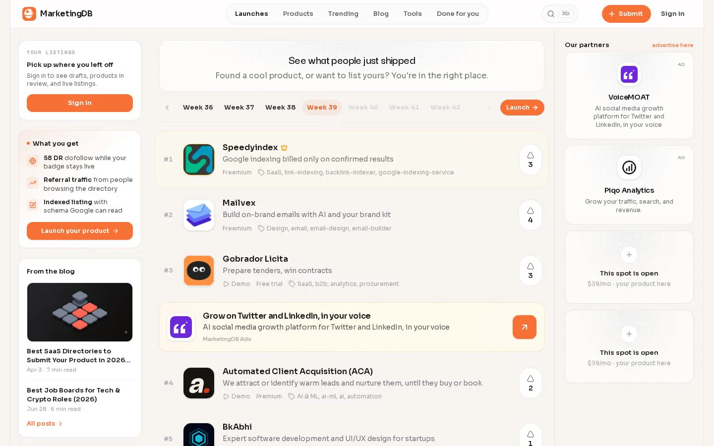 MarketingDB website homepage