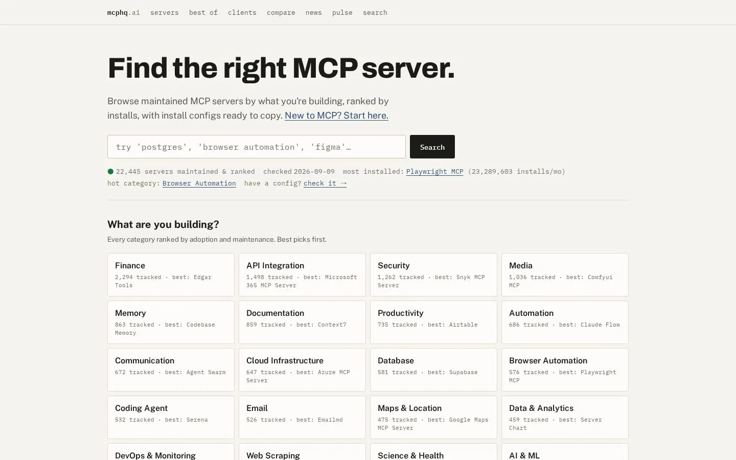 Homepage of mcphq.ai