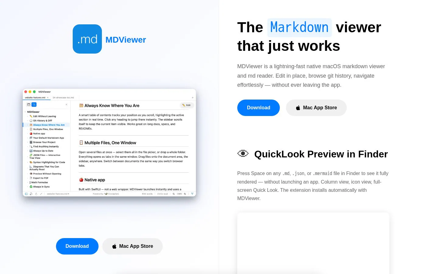 MDViever - Markdown Reader for Mac website homepage