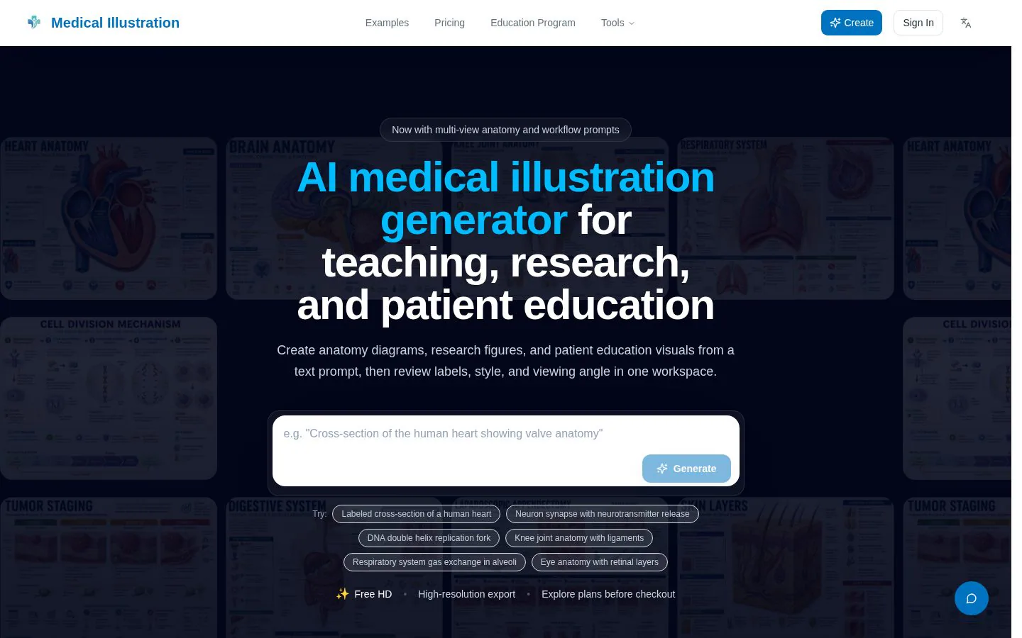 Medical Illustration AI website homepage