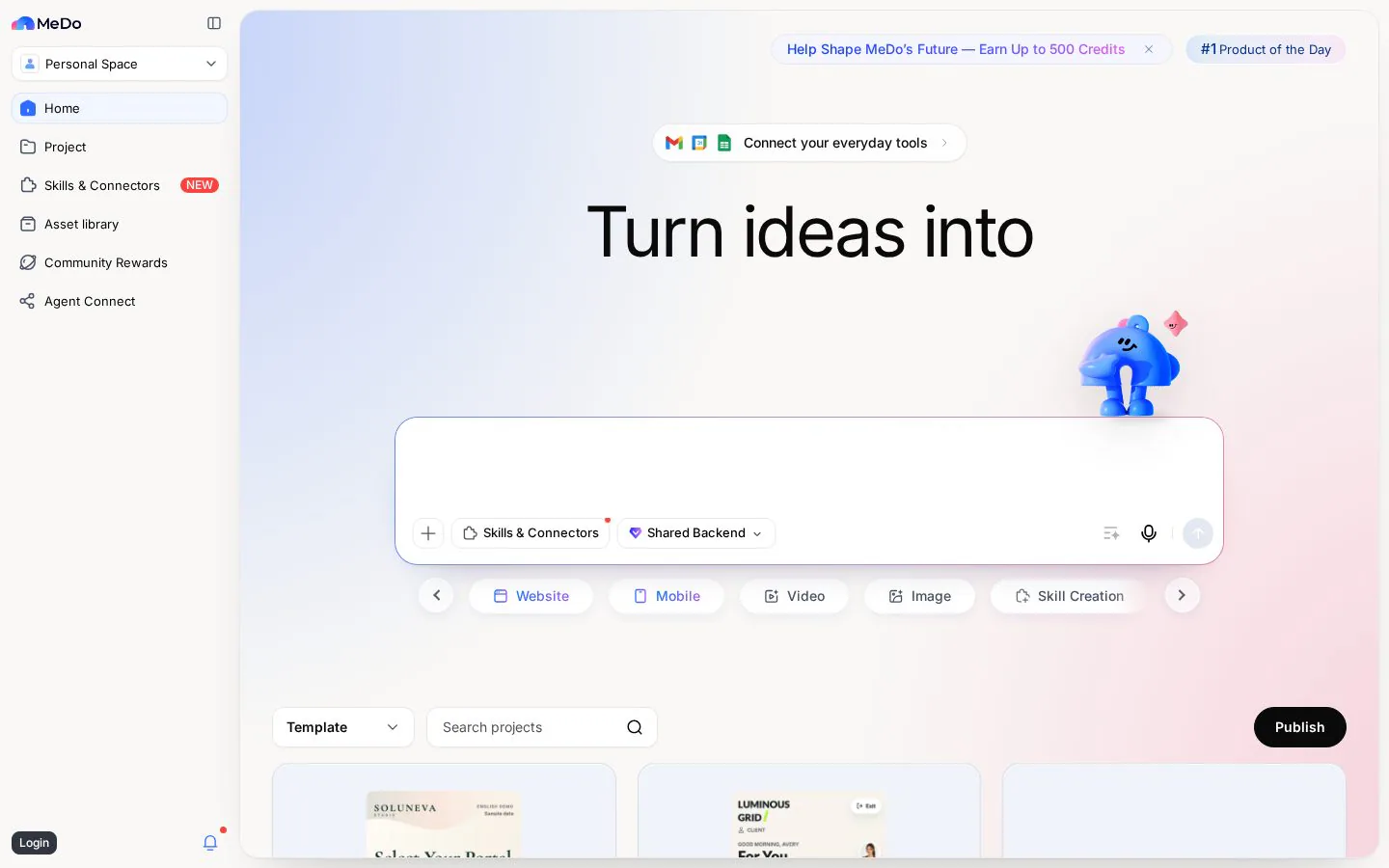 MeDo website homepage